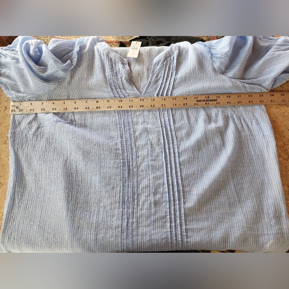 Talbots Band Collar Popover Sunny Stripe Blue and White Plus Size X - Picture 7 of 12